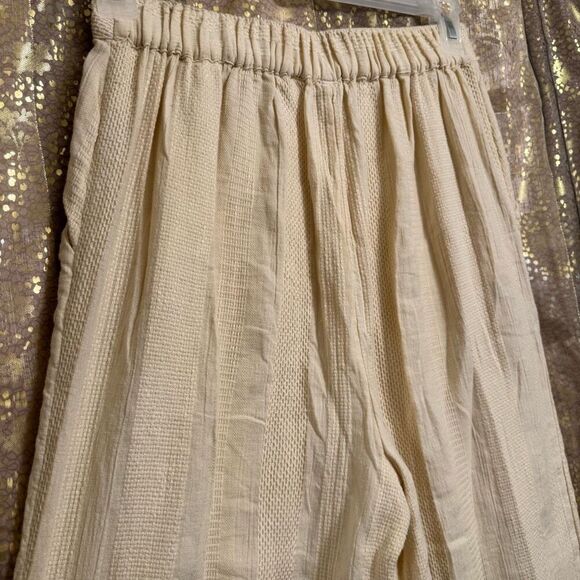 Free People Ivory Sand Cotton Linen Wide Leg Striped Textured Pants Small - Picture 7 of 7